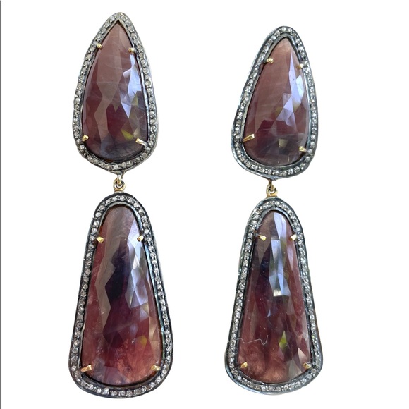 Pair of Indian Pink Sapphire Diamond  Earrings - Picture 6 of 10